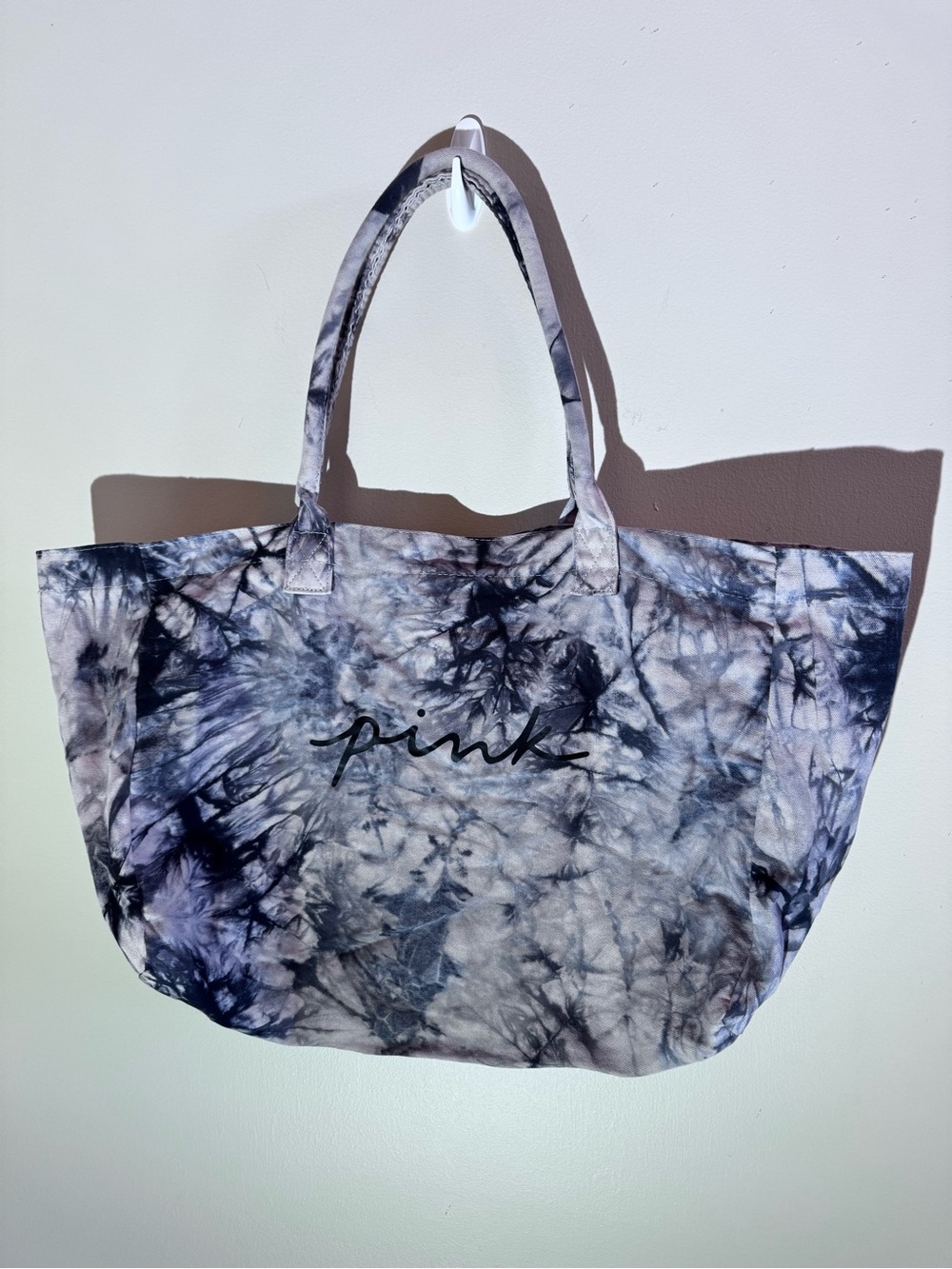 Victoria's Secret PINK Tie Dye Large Canvas Tote Bag Gray Blue